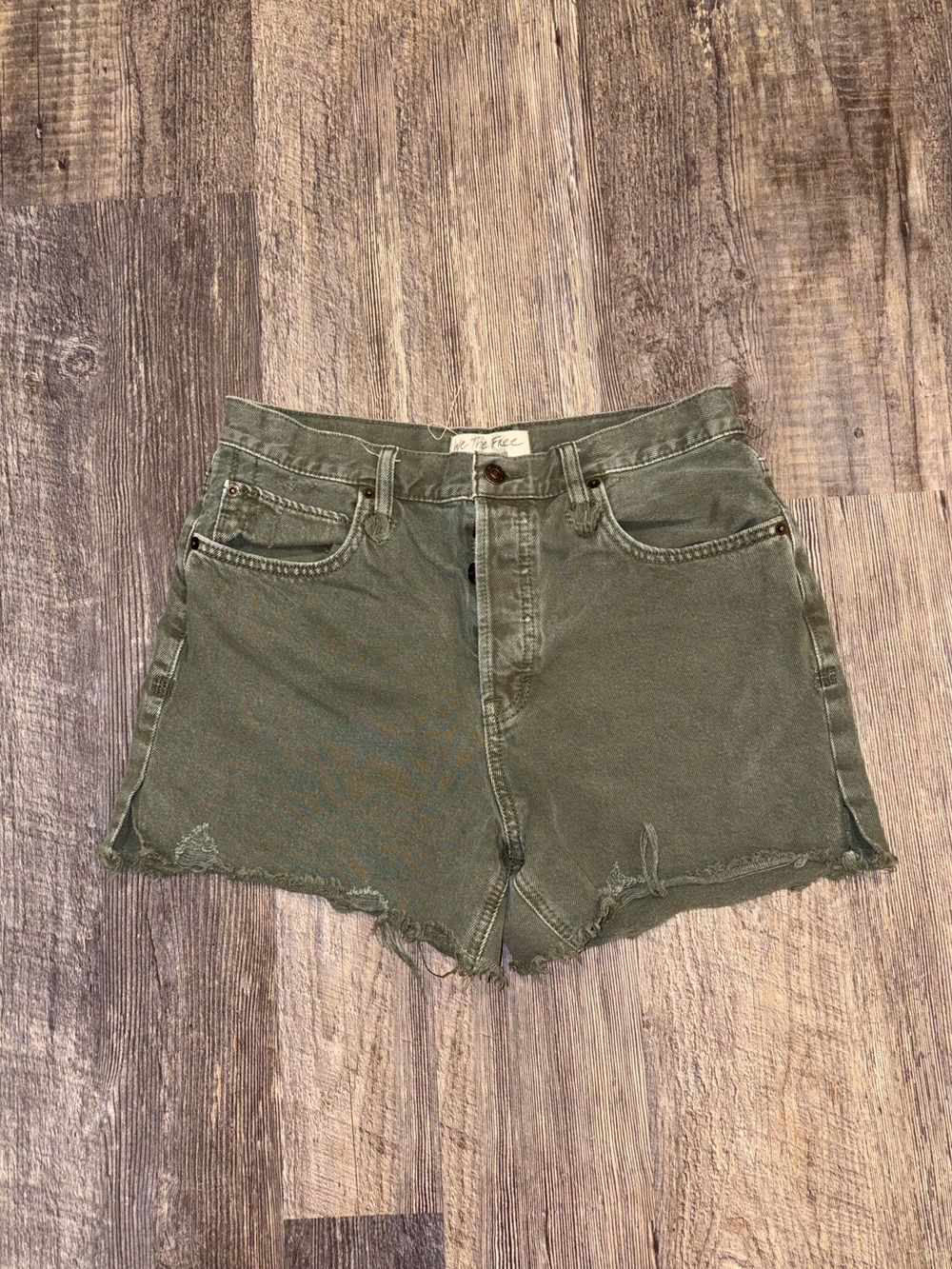 Free People We The Free Olive Green Distressed Cutoff Denim Shorts